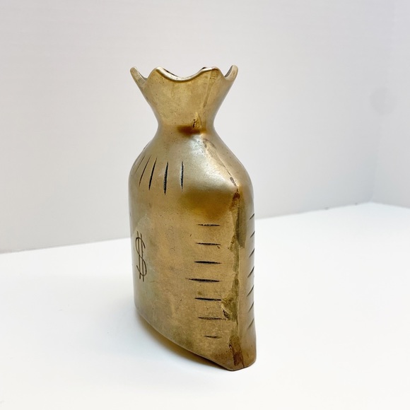 Vintage Brass Figurine Money Bag Vase Pouch Heavy Bank 1960s - Picture 5 of 8
